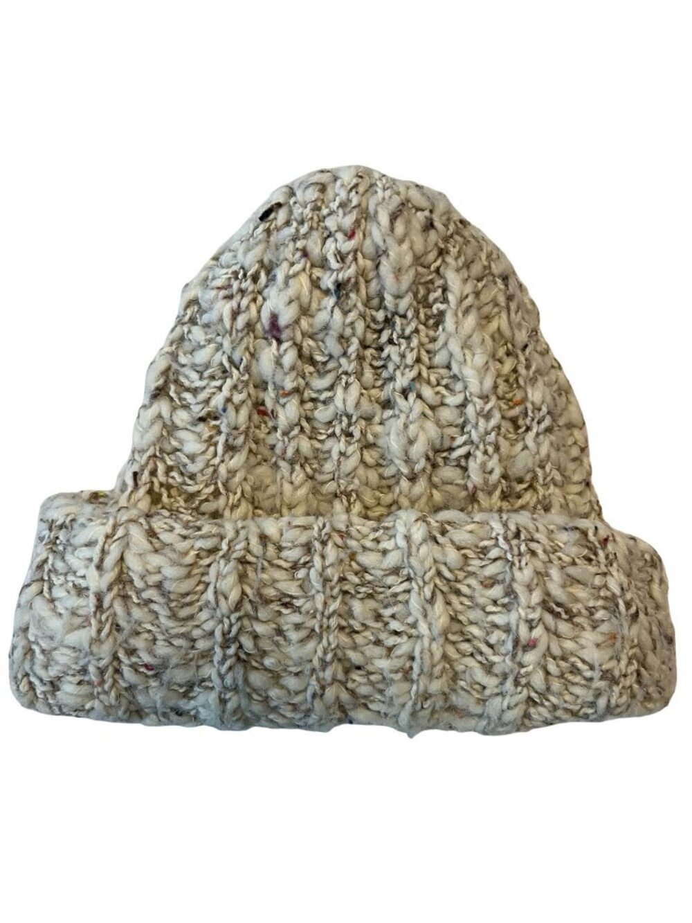 Vintage Plymouth Italy Knit Beanie Hat Chunky Wool Mohair Speckled Cream Fisherm